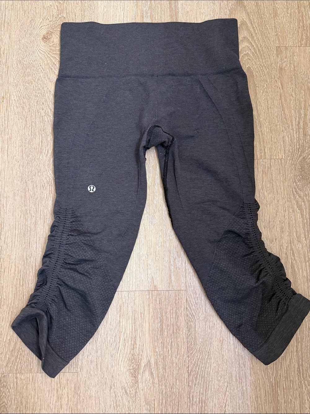 lululemon athletica Black Capri Leggings with Side Ruched Detail